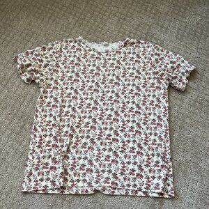 Vintage Boxy T Shirt Rose Pattern Short Sleeve Floral Cottage Core Size Medium